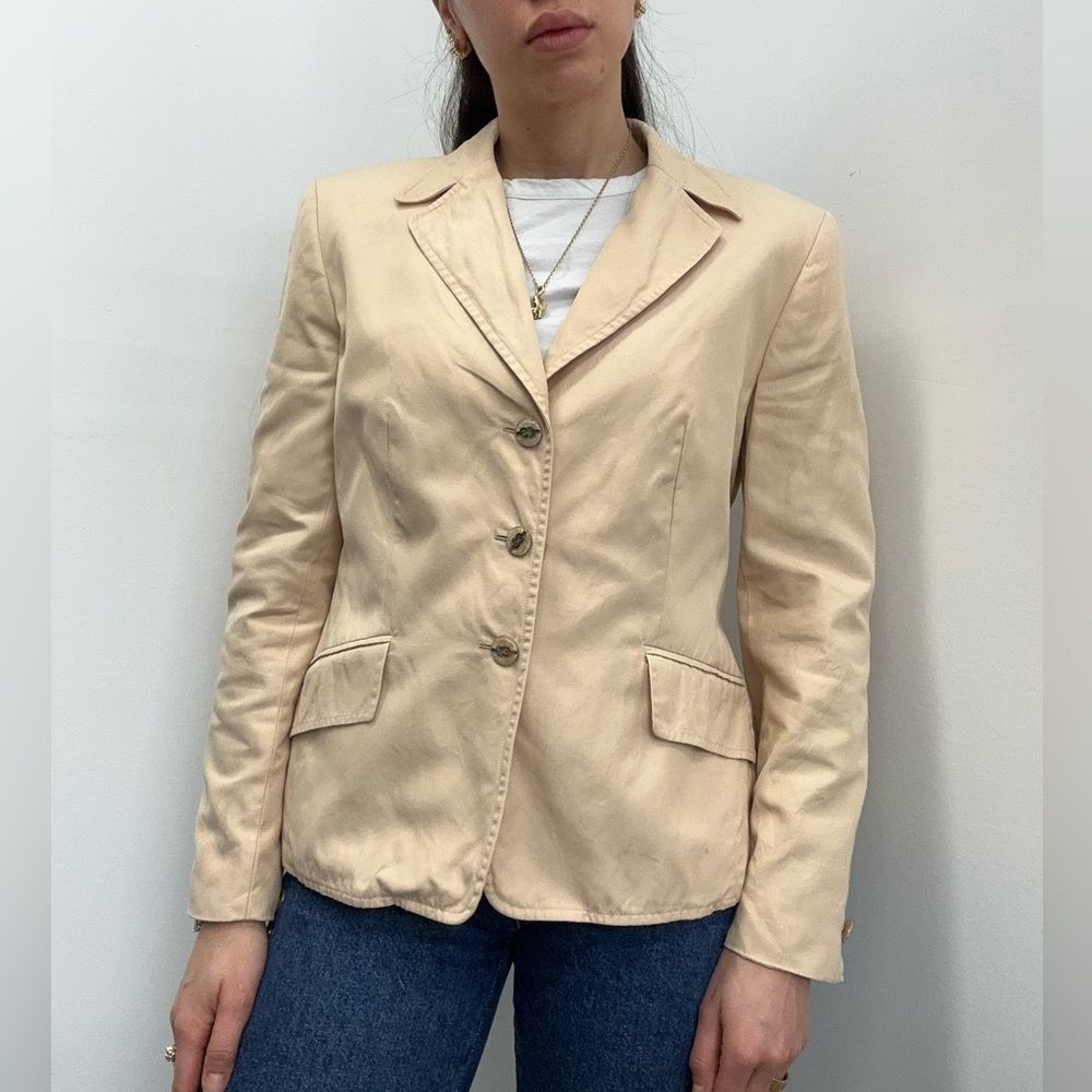 Escada Beige Cream Silk Cotton Blazer Jacket Collared Single Breast Size 40 US M